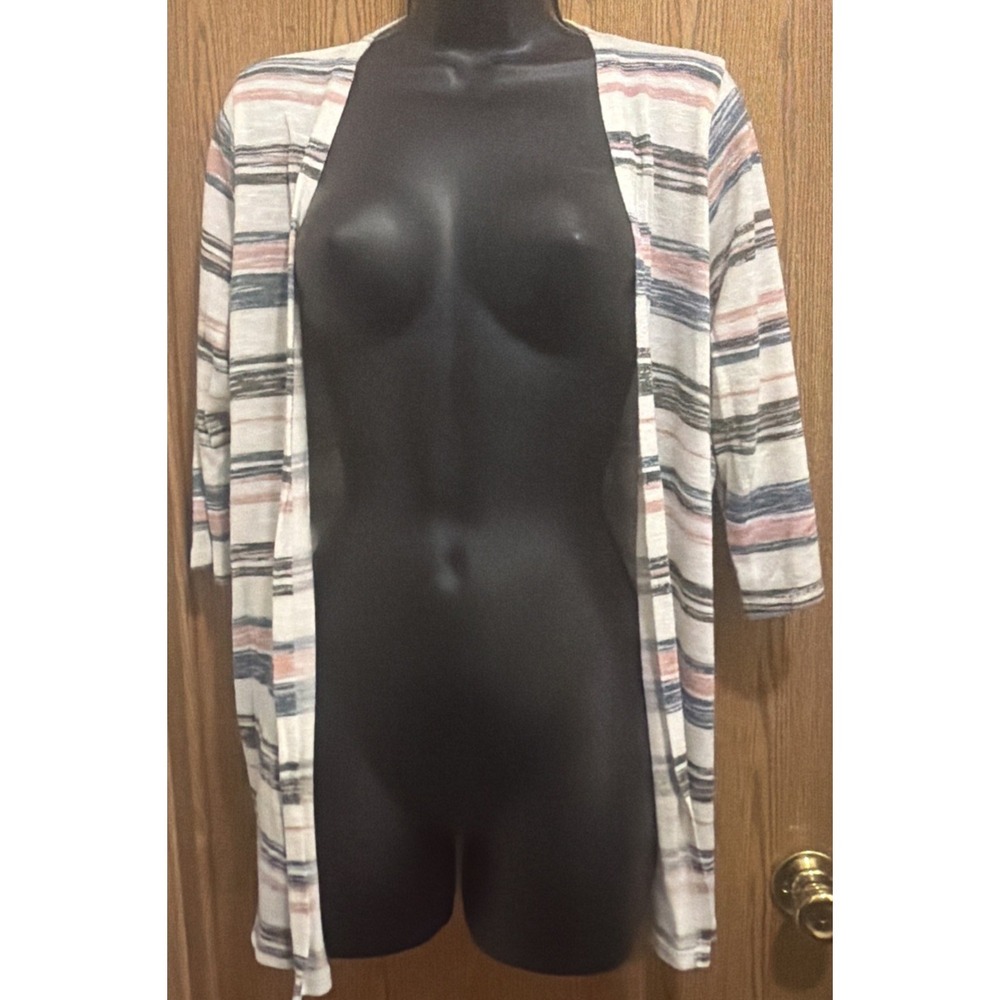 Torrid Women 0 Blue Black Pink White Striped 3/4 Sleeve Open Front Cardigan